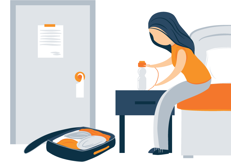 Illustration of a Woman Installing Humidifier in Her Hotel Room Illustration of a Woman Installing Humidifier in Her Hotel Room