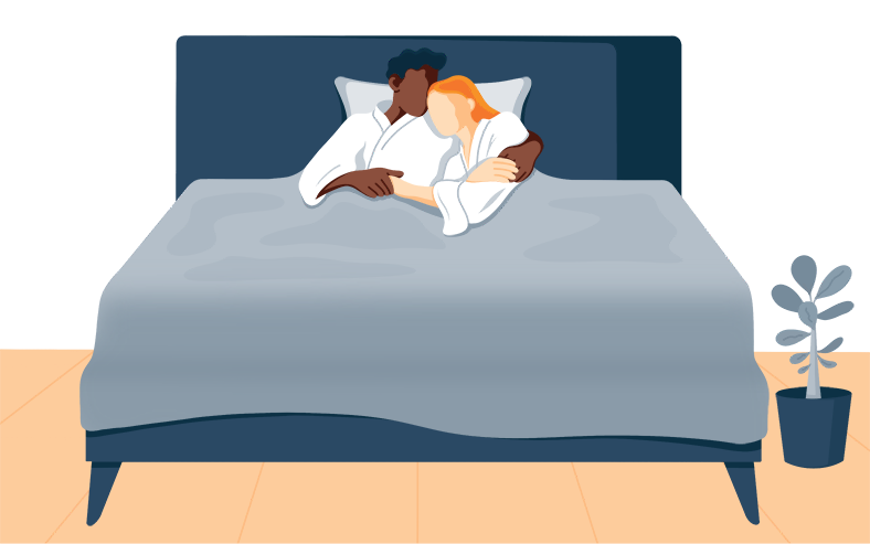 couple laying in bed illustration
