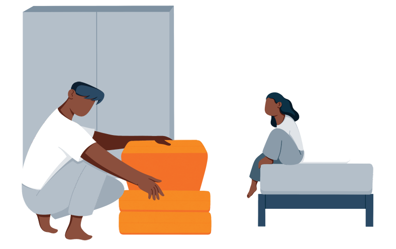 illustration of person setting up a folding bed illustration of person setting up a folding bed