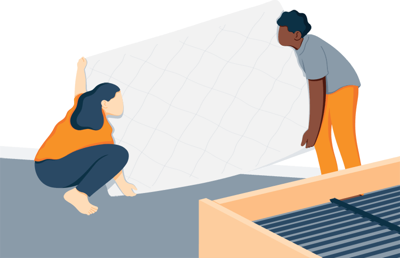 Illustration of a Couple Flipping Mattress