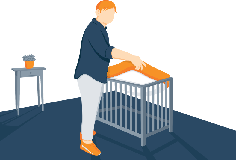 Illustration of a Dad Installing Mini Crib Illustration of a Dad Installing Mini Crib