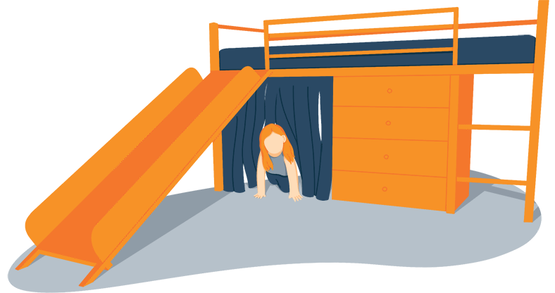 Illustration of a Girl Playing Under Her Loft Bed