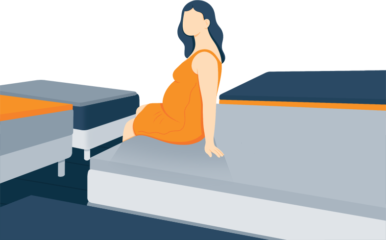 Illustration of a Lady Trying Mattress Toppers in a Mattress Store