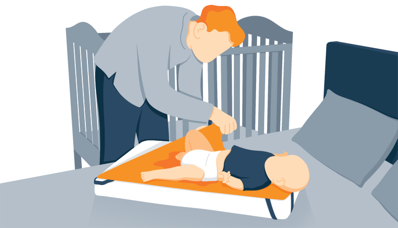 Illustration of a Parent Removing Wet Mattress Pad from Their Babys Mattress