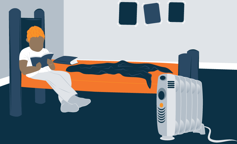 Illustration of a Teenager Sitting on a Bed and an Oil Filled Heater Next to It Illustration of a Teenager Sitting on a Bed and an Oil Filled Heater Next to It