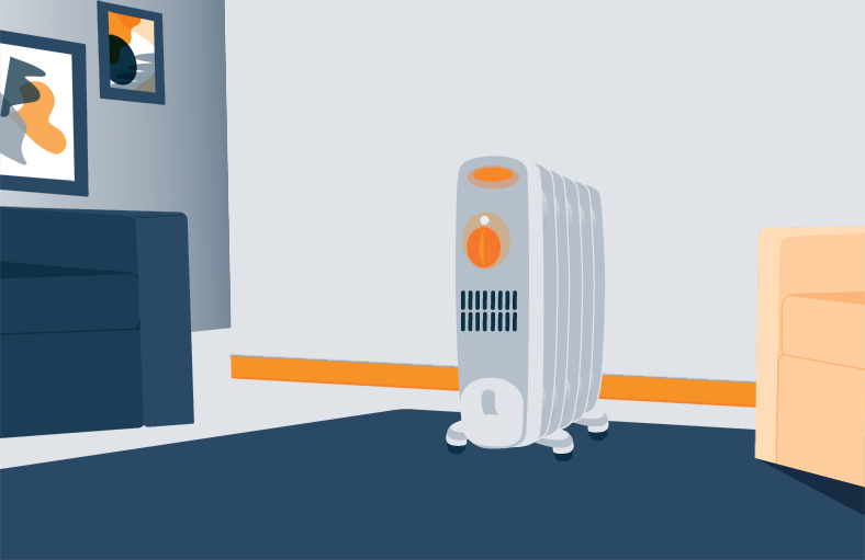 Illustration of an Oil Filled Heater in a Room Illustration of an Oil Filled Heater in a Room