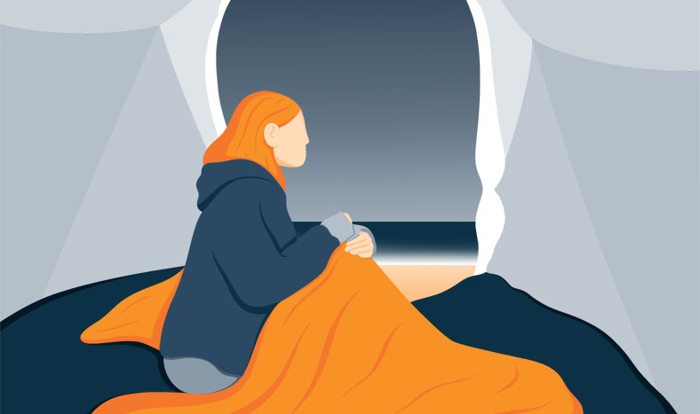 Lady Sitting under the Tent Covered in Blanket - Illustration Lady Sitting under the Tent Covered in Blanket - Illustration