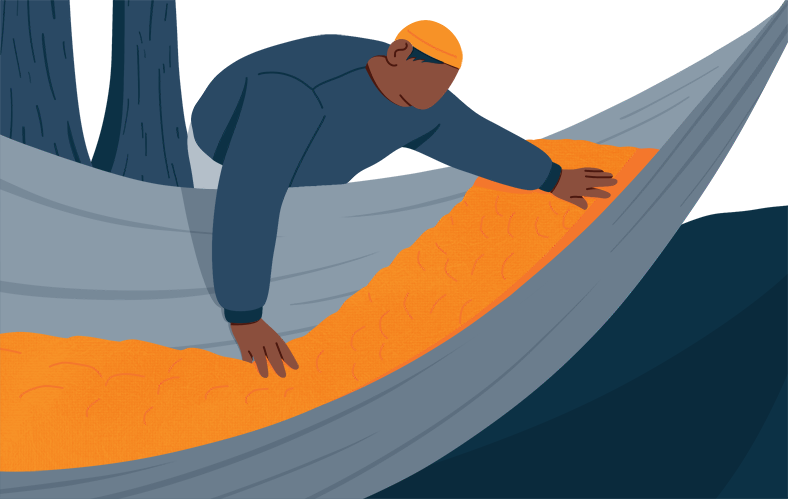 Illsutration of a Man Setting Sleeping Pad in His Hammock Illsutration of a Man Setting Sleeping Pad in His Hammock