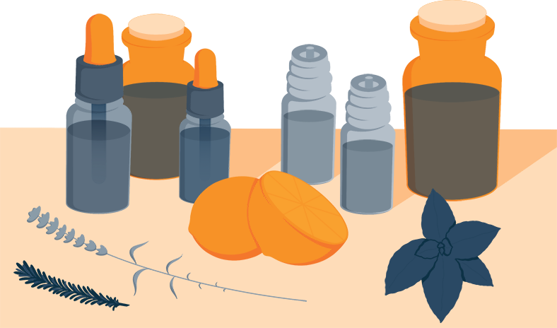 Illustration of a Bottles of Essential Oils for Sleep
