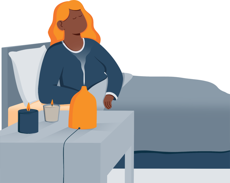 Illustration of a Lady Using a Difuser for Aromatherapy Before Bed Illustration of a Lady Using a Difuser for Aromatherapy Before Bed