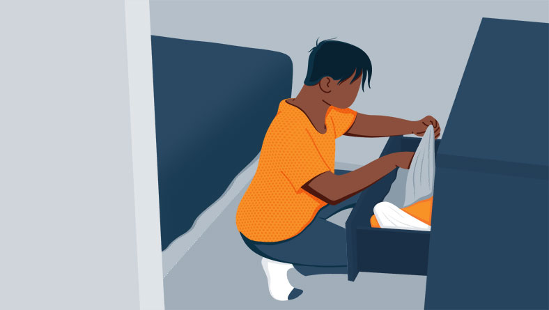 Illustration of a Man Picking a Pajama from a Drawer Illustration of a Man Picking a Pajama from a Drawer