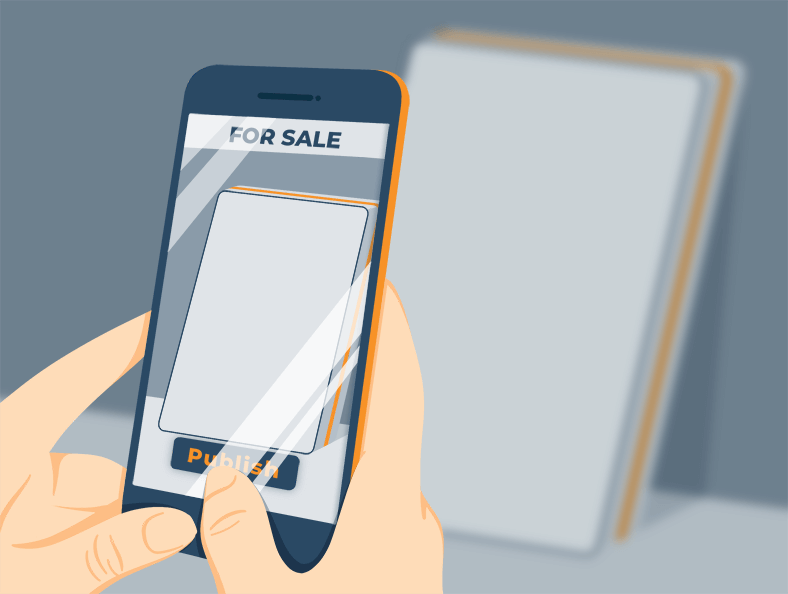 Illustration of a Person Taking a Photo of Their Used Mattress to Sell It Online