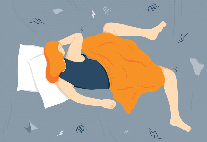Illustration of a Woman Sleeping on an Old Bad Mattress