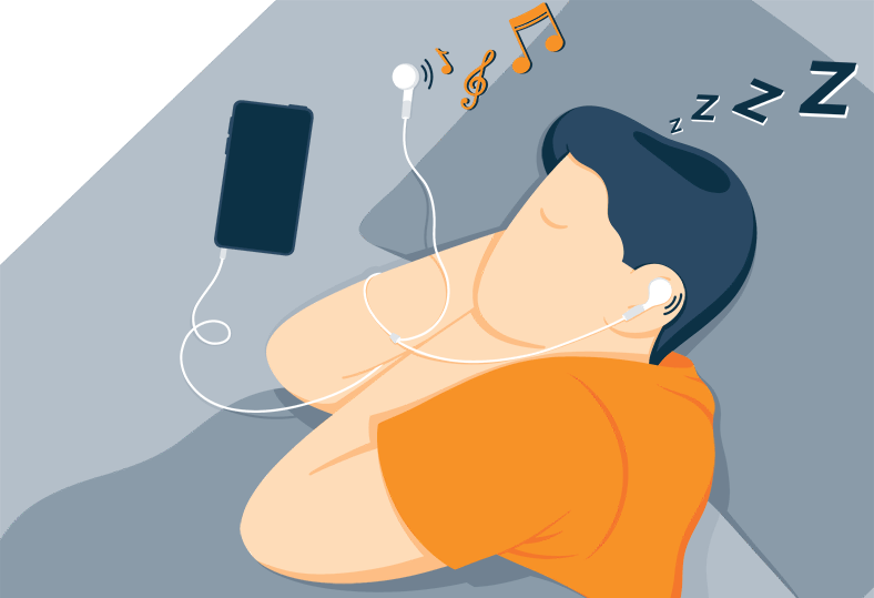 Illustration of a Young Man Listening Music While Sleeping