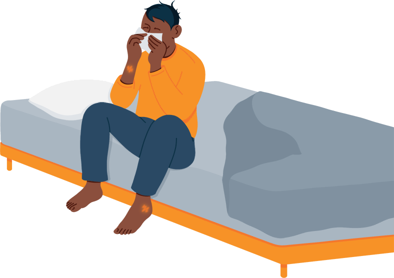 Illustration of a Man Having Allergy Reaction and Rash