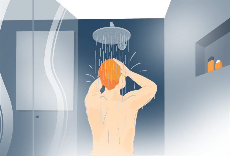 Illustration of a Man Showering Before Bed Illustration of a Man Showering Before Bed