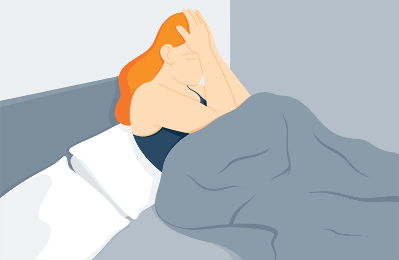 Illustration of a Woman Stuggling to Fall Asleep Alone
