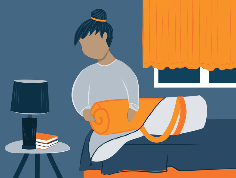 Illustration-of-a-woman-folding-the-mattress-topper-in-the-storage-bag Illustration of a woman folding the mattress topper in the storage bag
