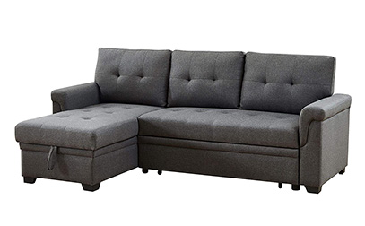 Lilola Home Lucca Linen Reversible Sleeper Sectional Sofa Steel Gray PRODUCT IMAGE