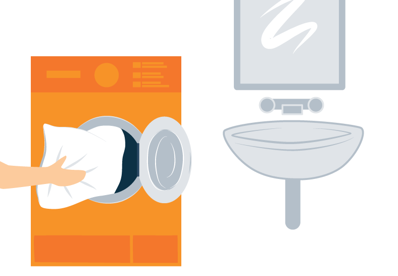 Illustration of a Person Putting a Pillow into the Dryer Illustration of a Person Putting a Pillow into the Dryer