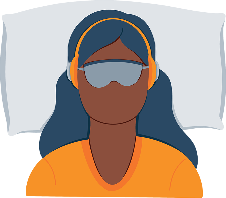 Illustration of a girl listening music with her sleeping mask on