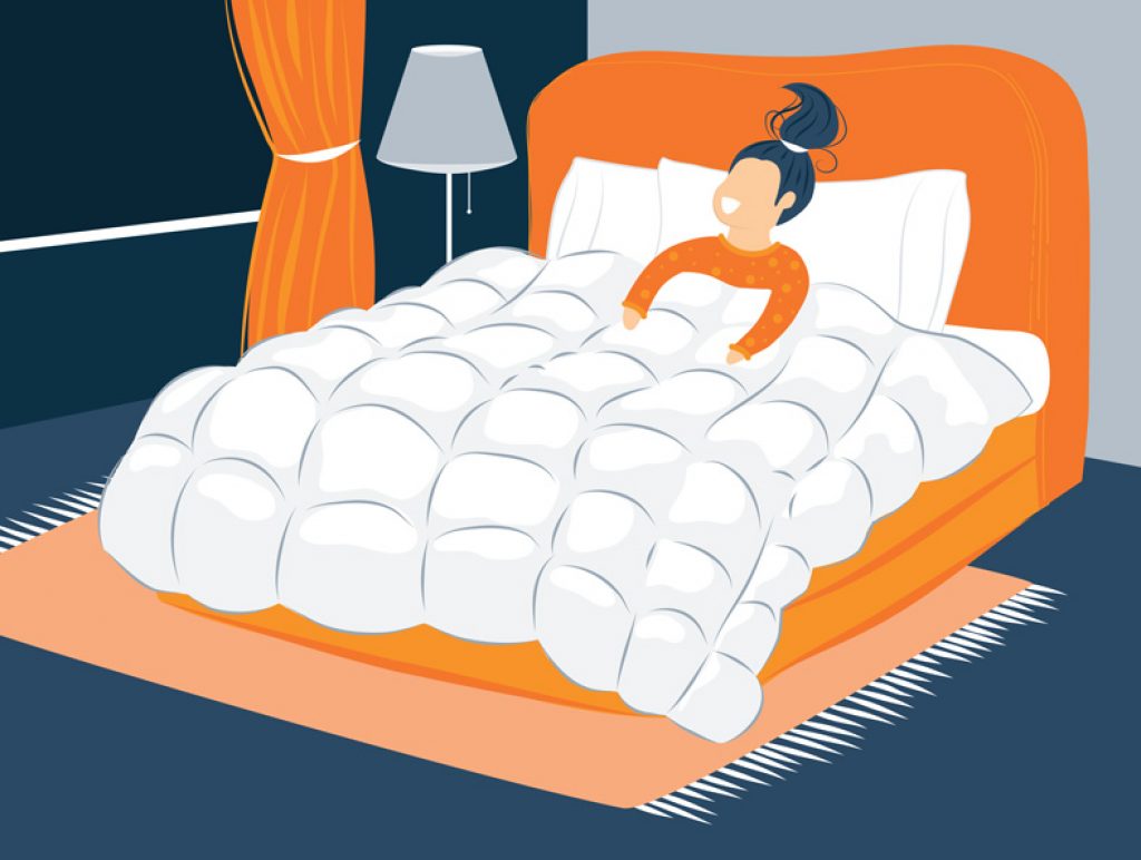 Illustration of a girl sleeping under the quilt
