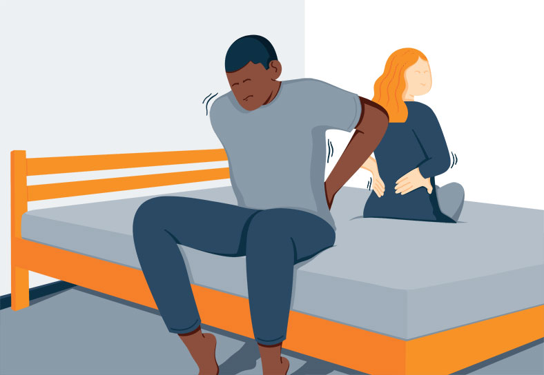 Illustration of a Couple Waking up with a Back Pain Illustration of a Couple Waking up with a Back Pain