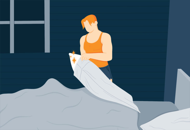 Illustration of a Man Changing Pillow Illustration of a Man Changing Pillow