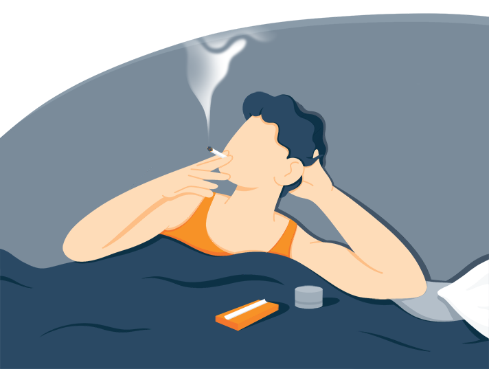 Illustration of a Man Smoking Weed Before Bed