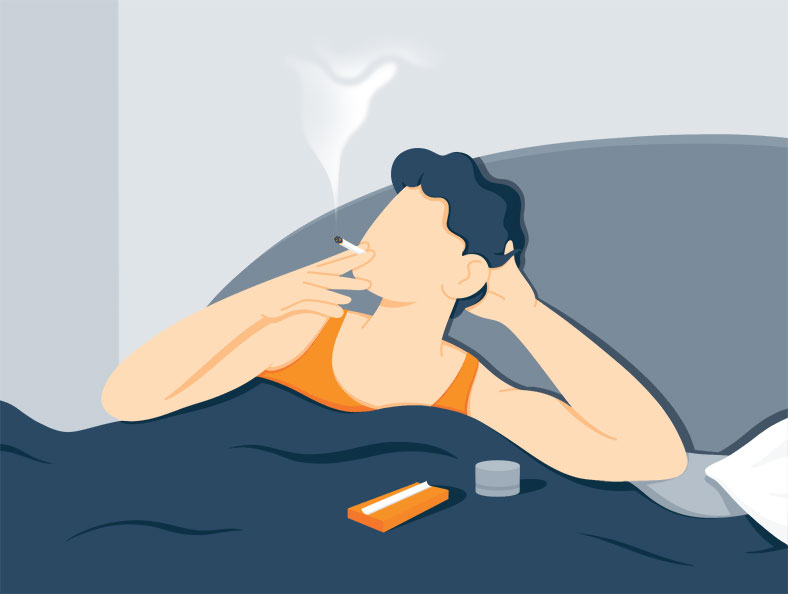 Illustration of a Man Smoking Weed Before Bedtime