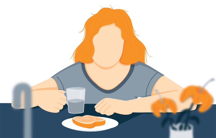 Illustration of a Tired Looking Woman Having Breakfast