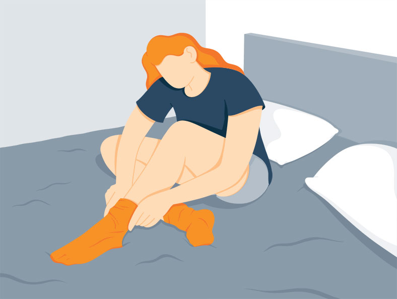 Illustration of a Woman Putting Her Socks On