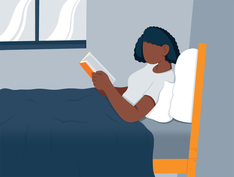 Illustration of a Woman Reading Before Bedtime Illustration of a Woman Reading Before Bedtime