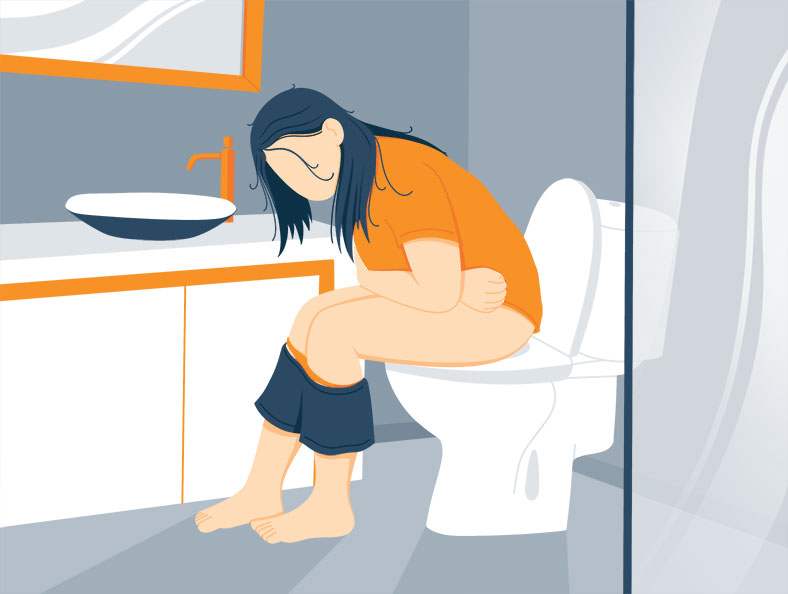 Illustration of a Woman Sitting on a Toalete and Having Stomach Ache Illustration of a Woman Sitting on a Toalete and Having Stomach Ache