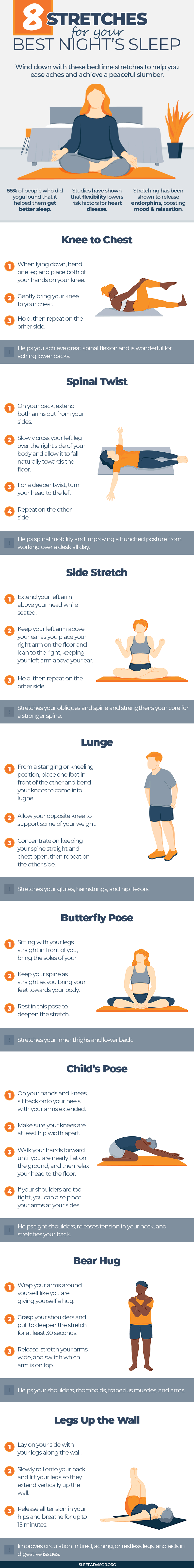 8 Stratches For Best Nights Sleep Infographic 8 Stratches For Best Nights Sleep Infographic