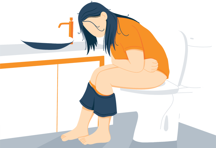 Illustration of a Woman Sitting on a Toilet