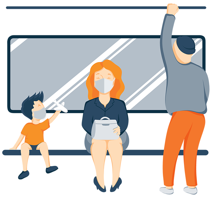 Illustration of a Woman and a Kid on a Bus With a Face Masks On