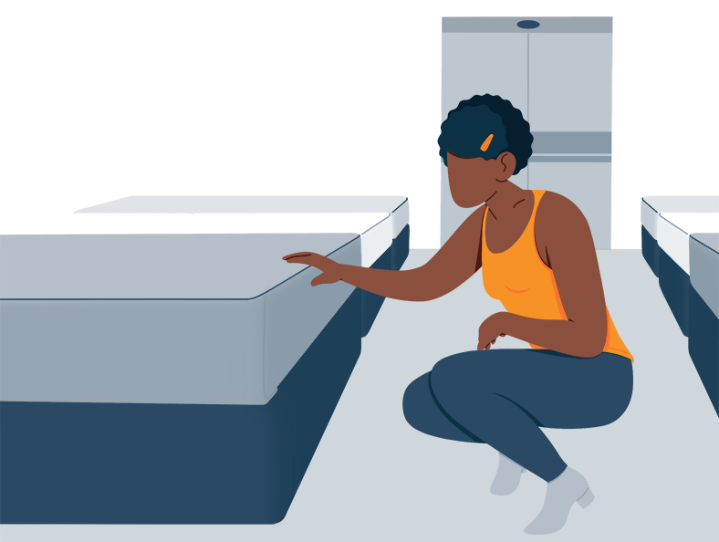 Illustration of a Lady Looking at Mattresses in a Mattress Store Illustration of a Lady Looking at Mattresses in a Mattress Store