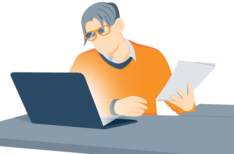 Illustration of a Man Wearing Glasses While Working