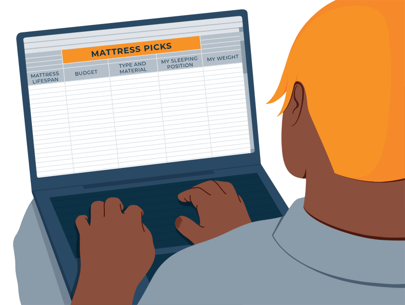 Illustration of a Person Making a List of Matttress Picks They'd Like To Buy Illustration of a Person Making a List of Matttress Picks They'd Like To Buy