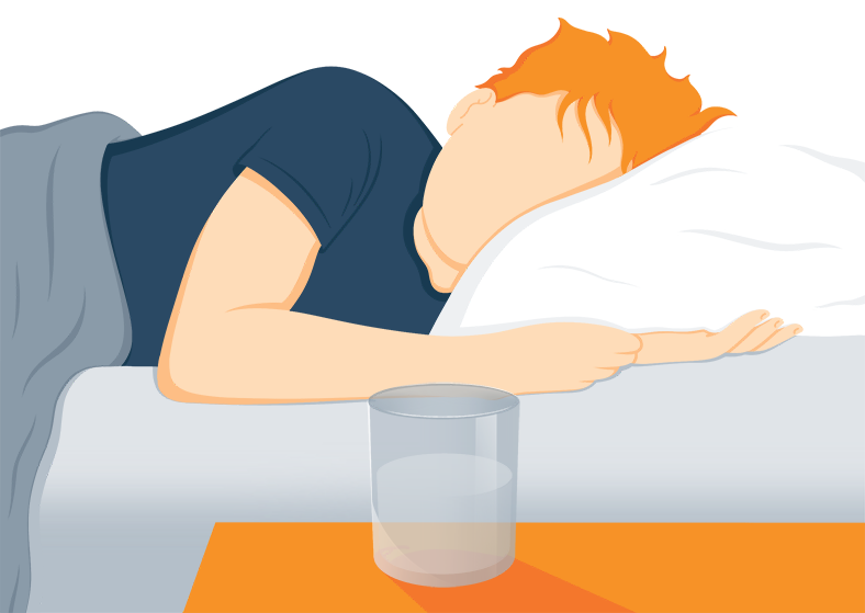 Illustration of a Person Sleeping with a Glass of Water on a Nightstand