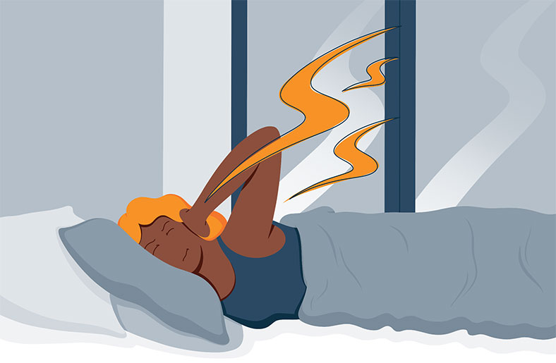 Illustration of a Woman Who Cant Fall Asleep Because of a Loud Noise 1