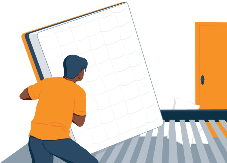 Illustration of a Man Flipping His Mattress