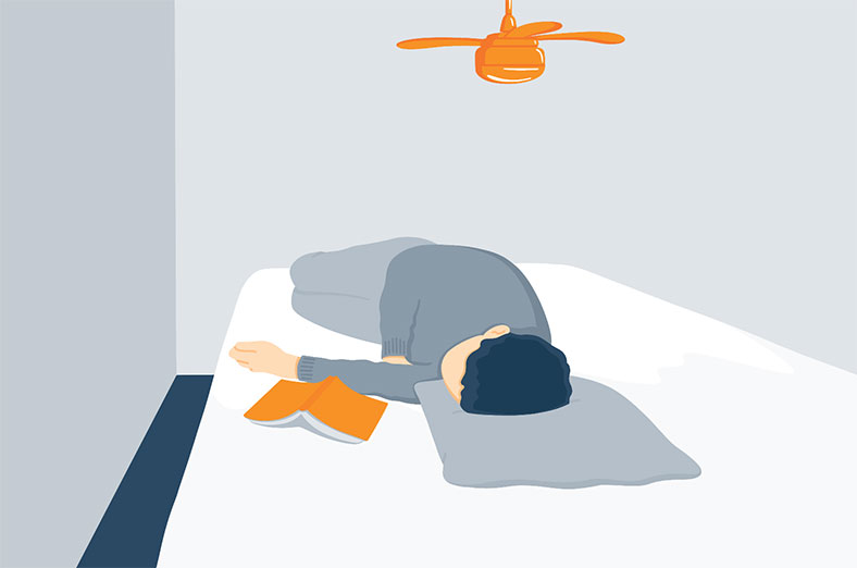 Illustration of a Man Sleeping Comfortably after Reading a Book Illustration of a Man Sleeping Comfortably after Reading a Book