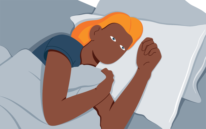 Illustration of a Woman Sleeping on Her Side with Her Eyes Open