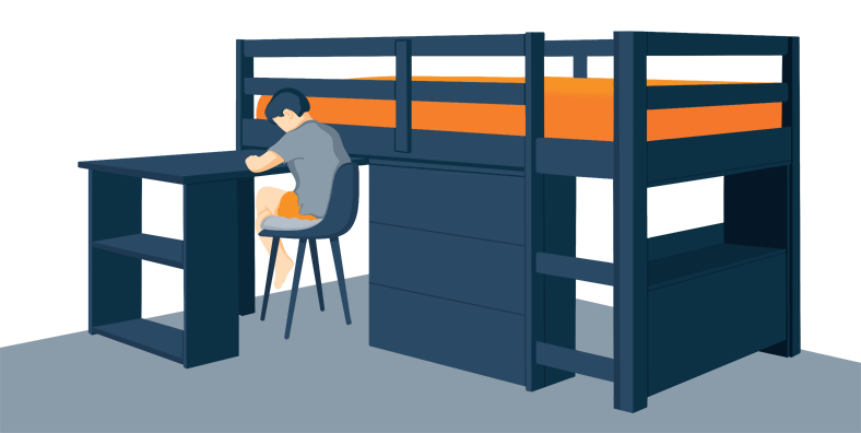 Illustration of a Loft Bed in a Kids Room