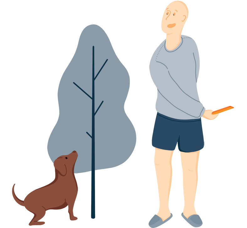 Illustration of a Man Playing with His Dog Outside
