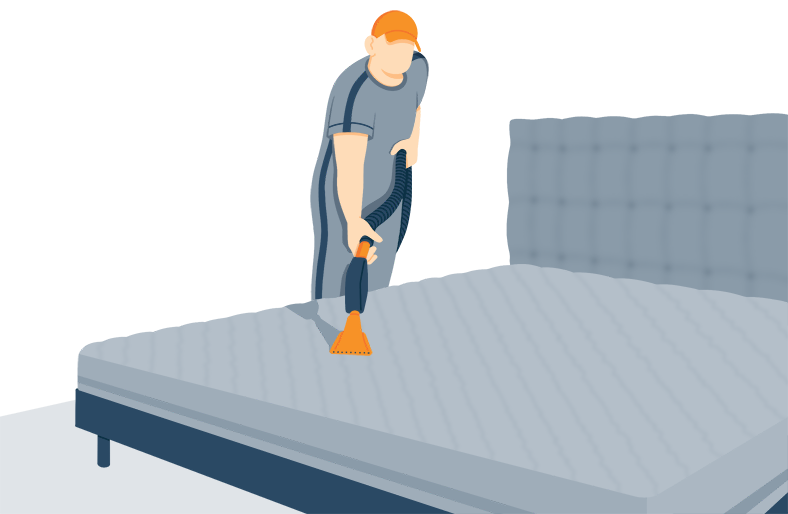 Illustration of a Person Deep Cleaning Mattress with a Vacuum Cleaner