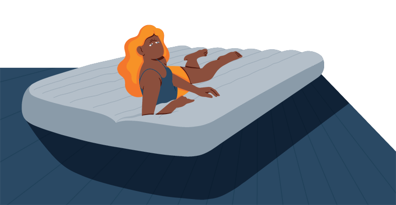 Illustration-of-a-Woman-Struggling-with-an-Air-Mattress-Sliding