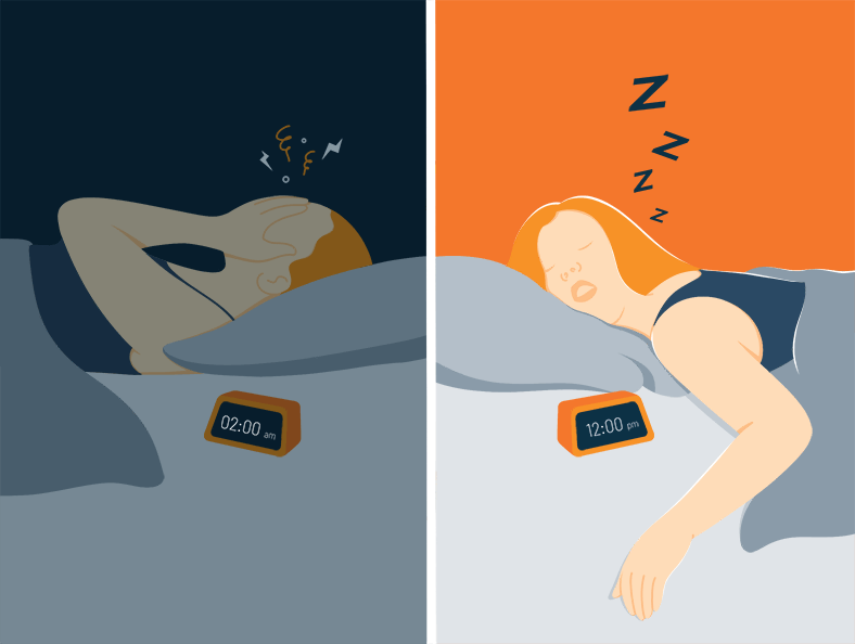 Illustration of a Woman Who Cant Fall Asleep and Then Sleeps Long